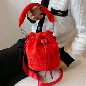 Cross border bag autumn/winter plush bag for women 2024 single shoulder fashionable letter bucket bag ins retro single shoulder handbag