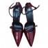 2024 Autumn New Women's Shoes Wine Red Lacquer Leather Pointed Shallow Mouth High Heels Muller Shoes One Button Thin Strap High Heels