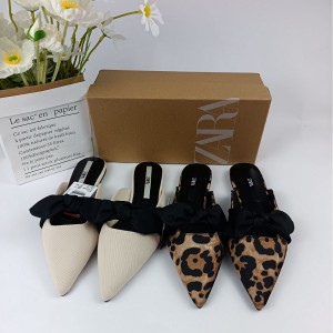 ZA women's shoes 2024 autumn new product flat bottomed temperament butterfly bow decoration pointed outside wearing lazy one foot women's shoes