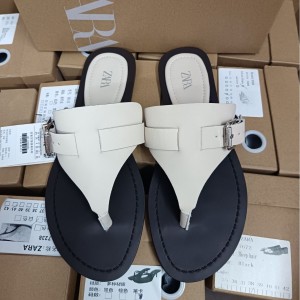 ZA women's shoes 2024 summer new women's shoes flat sandals women's clip on feet daily wear women's shoes white flip flops