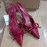 ZA2024 autumn new red patent leather bow decoration pointed high-heeled M ü ller shoes with a straight back empty toe cap sandals