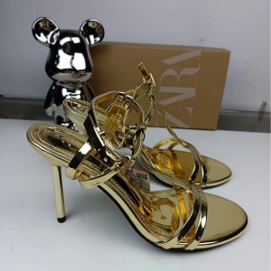 ZA2024 Summer New Product Style Gold Fashion Women's High Heels Women's Thin Heels Open toed Casual Sandals Women