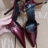 2024 Autumn New Women's Shoes Wine Red Lacquer Leather Pointed Shallow Mouth High Heels Muller Shoes One Button Thin Strap High Heels