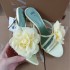 ZA Women's Shoes 2024 Autumn New Product One Belt Back Empty Women's Shoes Green Fashion Big Flower Decoration Pointed High Heels Sandals