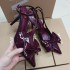 ZA2024 Autumn New Wine Red Bow Decoration High Heels Women's Pointed Hollow Back Mixed Strap Fine Heels Sandals