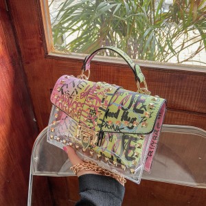 Internet celebrity graffiti transparent jelly bag summer 2024 Korean version fashion graffiti ins Internet celebrity chain shoulder crossbody bag