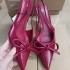 ZA2024 autumn new red patent leather bow decoration pointed high-heeled M ü ller shoes with a straight back empty toe cap sandals