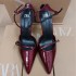 2024 Autumn New Women's Shoes Wine Red Lacquer Leather Pointed Shallow Mouth High Heels Muller Shoes One Button Thin Strap High Heels