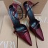 2024 Autumn New Women's Shoes Wine Red Lacquer Leather Pointed Shallow Mouth High Heels Muller Shoes One Button Thin Strap High Heels