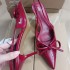 ZA2024 autumn new red patent leather bow decoration pointed high-heeled M ü ller shoes with a straight back empty toe cap sandals