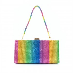 Hengmei 2021 New Hot Diamond Rainbow Bag Women's Dinner Handbag Colorful Water Diamond Bag Club Bag