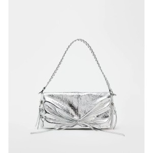 Z Home 2024 Summer New Women's Bag Premium Silver Bow Decoration Flip Metal Fold Decoration Shoulder Bag