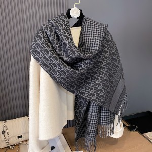 2024 Autumn and Winter New Letter Thousand Bird Grid Double sided Core Yarn Scarf Women's Fashion Versatile Shawl Warm Neck