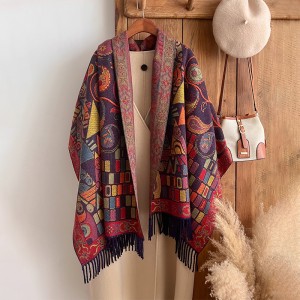 2024 new autumn and winter flat triangular graphic ethnic style imitation cashmere tassel warm scarf shawl cape for women