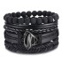 Retro bead bracelet for men, fashionable hollow triangular leather bracelet and bracelet, multi-layer wide wrapped jewelry