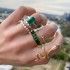 European and American popular jewelry ring bracelet snake shaped heart imitation emerald set with diamonds ins style five piece ring set for women