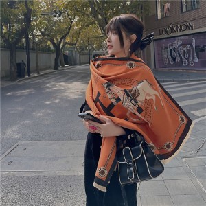 Scarf for women, autumn and winter, European and American horse drawn carriage, imitation cashmere, double-sided air conditioning shawl, thick and warm scarf, outer outfit, trendy wholesale