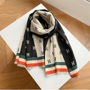 Scarf, women's high-end, versatile, warm, imitation cashmere shawl, winter simple and casual style, letter business scarf, dual-use