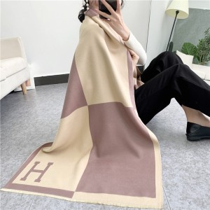 Cashmere scarf for women, winter splicing color blocked air conditioning scarf, imitation cashmere thick shawl, warm autumn and winter scarf wholesale