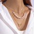 Cross border Fashion Imitation Pearl Love Pendant Multi layer Necklace High end Versatile Clover Cross Ring Necklace