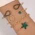 European and American new minimalist metal imitation emerald inlaid diamond bracelet full of diamonds square diamond heart bracelet fashionable four piece set for women