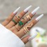 European and American popular jewelry ring bracelet snake shaped heart imitation emerald set with diamonds ins style five piece ring set for women