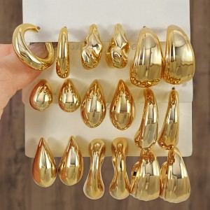 Cross border source new high-end gold personalized water droplet earrings creative complex C-shaped earring set 6 pairs wholesale