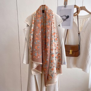 2023 autumn and winter small floral scarf elegant socialite style printed imitation cashmere scarf women's warm and cold resistant scarf