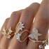 European and American cross-border jewelry light luxury diamond inlaid butterfly peach heart ring set, niche Love moon joint ring for women