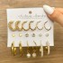 Cross border Pearl Inlaid Women's Card Earrings Creative French Retro Gold Earring Set 6-piece Set