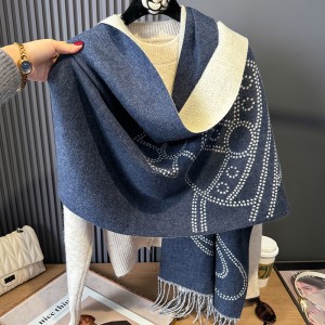 2024 new minimalist jacquard contrasting color autumn and winter double-sided imitation cashmere scarf, winter high-end warm shawl for women