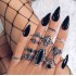 New European and American retro black gemstone inlaid nine piece ring set, geometric snake shaped crown leaf ring set