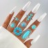 Cross border European and American new retro ethnic style inlaid turquoise carved feather ring set, fashionable and personalized ring for women