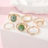 Cross border geometric imitation green jade joint ring 6-piece set, female design sense, niche, simple, diamond inlaid ring wholesale