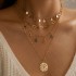 European and American new geometric circular tassel necklace alloy buckle ring rhinestone tassel concave convex circular pendant 4-layer necklace