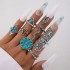 New turquoise opening 9-piece ring set, flower cactus triangle arrow tail ring, index finger joint ring