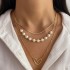 Cross border fashion hot selling retro love peach heart pearl gold necklace 3-piece set multi-layer stacked collarbone chain for women