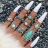 Cross border European and American new retro ethnic style inlaid turquoise carved feather ring set, fashionable and personalized ring for women