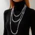 European and American fashion multi-layer imitation pearl necklace with a high-end temperament, Baroque size bead French retro collar for women