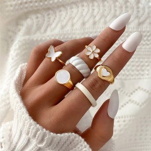 Cross border Oil Drop Butterfly Smile Ring 6-piece Set Cross border Ins Love Joint Ring Set Wholesale