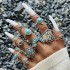 Cross border European and American new retro ethnic style inlaid turquoise carved feather ring set, fashionable and personalized ring for women