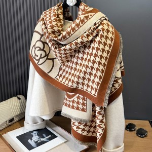 2024 Winter New Thousand Bird Grid Scarf Korean Edition Thick Warm Double sided Flower Shawl Imitation Cashmere Scarf