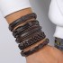 Retro bead bracelet for men, fashionable hollow triangular leather bracelet and bracelet, multi-layer wide wrapped jewelry