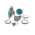 European and American cross-border popular jewelry retro ethnic style turquoise elephant geometric graphic 7-piece set silver ring set