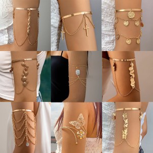 European and American cross-border jewelry fashion temperament butterfly tassel open arm chain personality versatile multi-layer chain bracelet for women