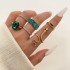 Cross border geometric green rhinestone ring with retro snake shaped alloy 6-piece set, personalized joint ring for Europe and America