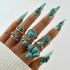 Cross border European and American new retro ethnic style inlaid turquoise carved feather ring set, fashionable and personalized ring for women