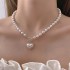 Pearl necklace, women's fashionable style, trendy OT buckle, heart pendant, collarbone chain, internet famous accessory, cool style sweater, collarbone chain