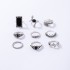 New European and American retro black gemstone inlaid nine piece ring set, geometric snake shaped crown leaf ring set