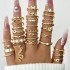 Cross border New Fashionable Versatile Leaf Love Ring Set Personalized Geometric Stacked Joint Ring Multi piece Set